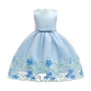 Gvdentm Baby Dresser Toddler/Girls Easter Short Sleeve Casual A-Line Twirly Skater Dress for School Party Blue,5-6 Years